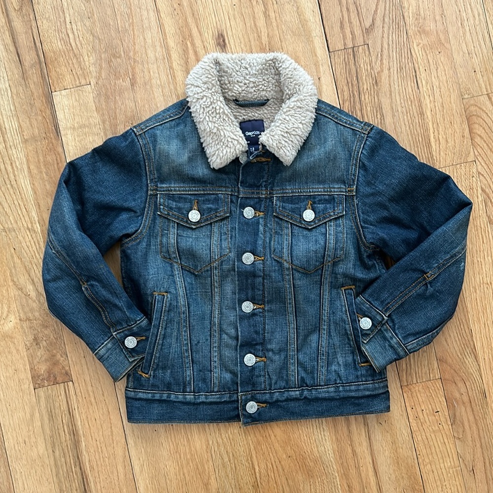 Gap Kids Small Sherpa Lined Blue Button Up Denim Jacket